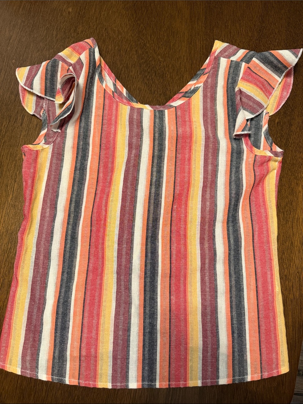 SHEIN Coral Pink Yellow Striped Flutter-Sleeve Tank